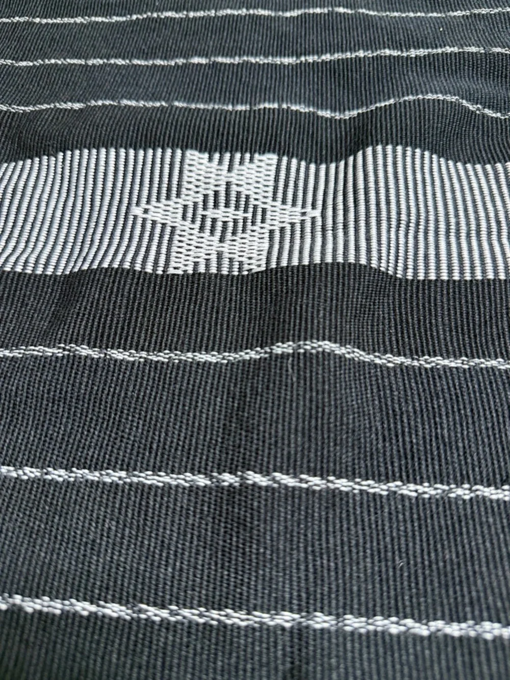 Timor-Leste traditional HandWoven Textiles Tais Black Fringe Runner with Stripes - Picture 3 of 4
